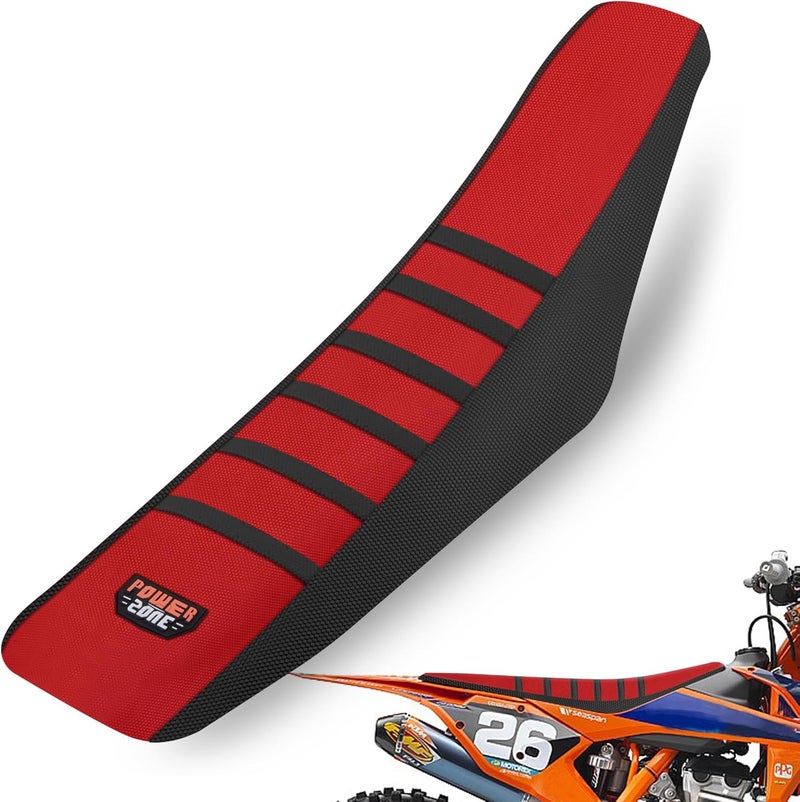 MCHMFG Universal Ribbed Dirt Bike Seat Cover - Gripper Soft Seat Cover for Most Dirt Pit Bike Motorcycle Black-Red - Image 1